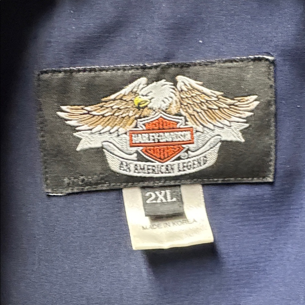 Harley-Davidson Men's Navy Blue Jacket with Embroidered Patch Dragon